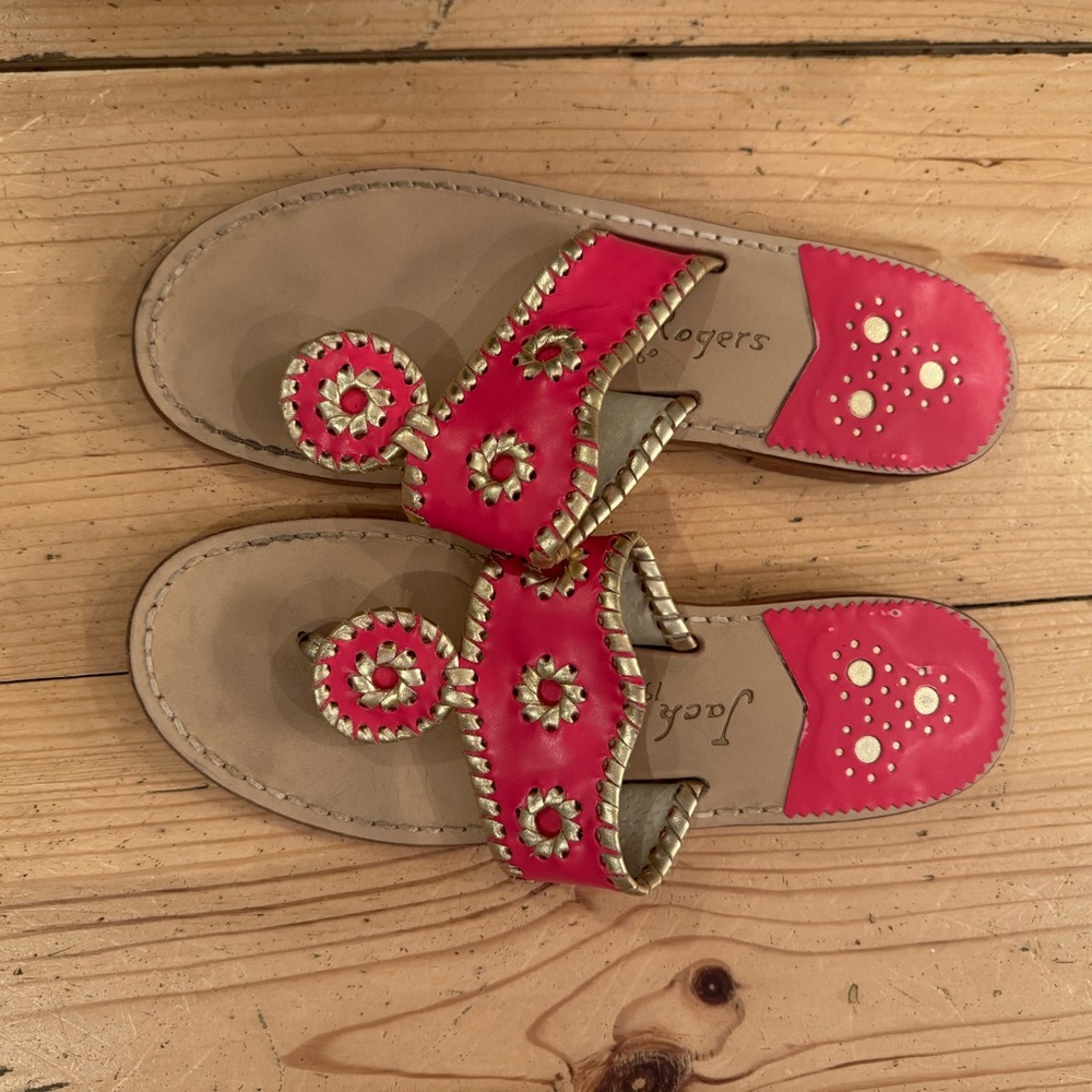 Jack Rogers Women's Bright Pink and gold Sandals